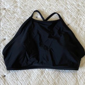 Aerie High Neck Black Swim Top with Cross Back